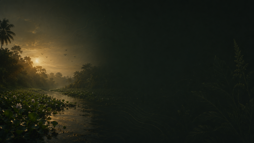 Water hyacinth landscape sunset