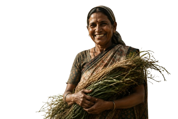 Woman smiling holding water hyacinth