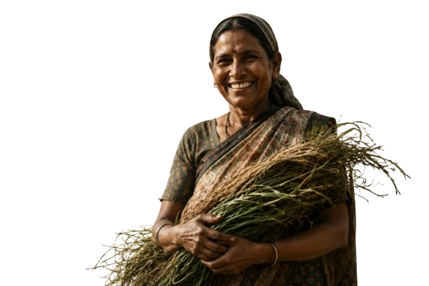 Woman smiling holding water hyacinth